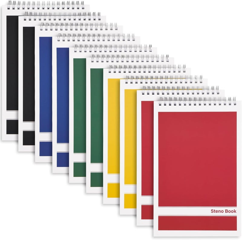 LABUK Steno Pads 6x9in10 Pack, Top Spiral Steno Notebooks, 80 Sheets Note Pads Assorted Color Gregg Rule for School, University, College, Work, Office - Image 1